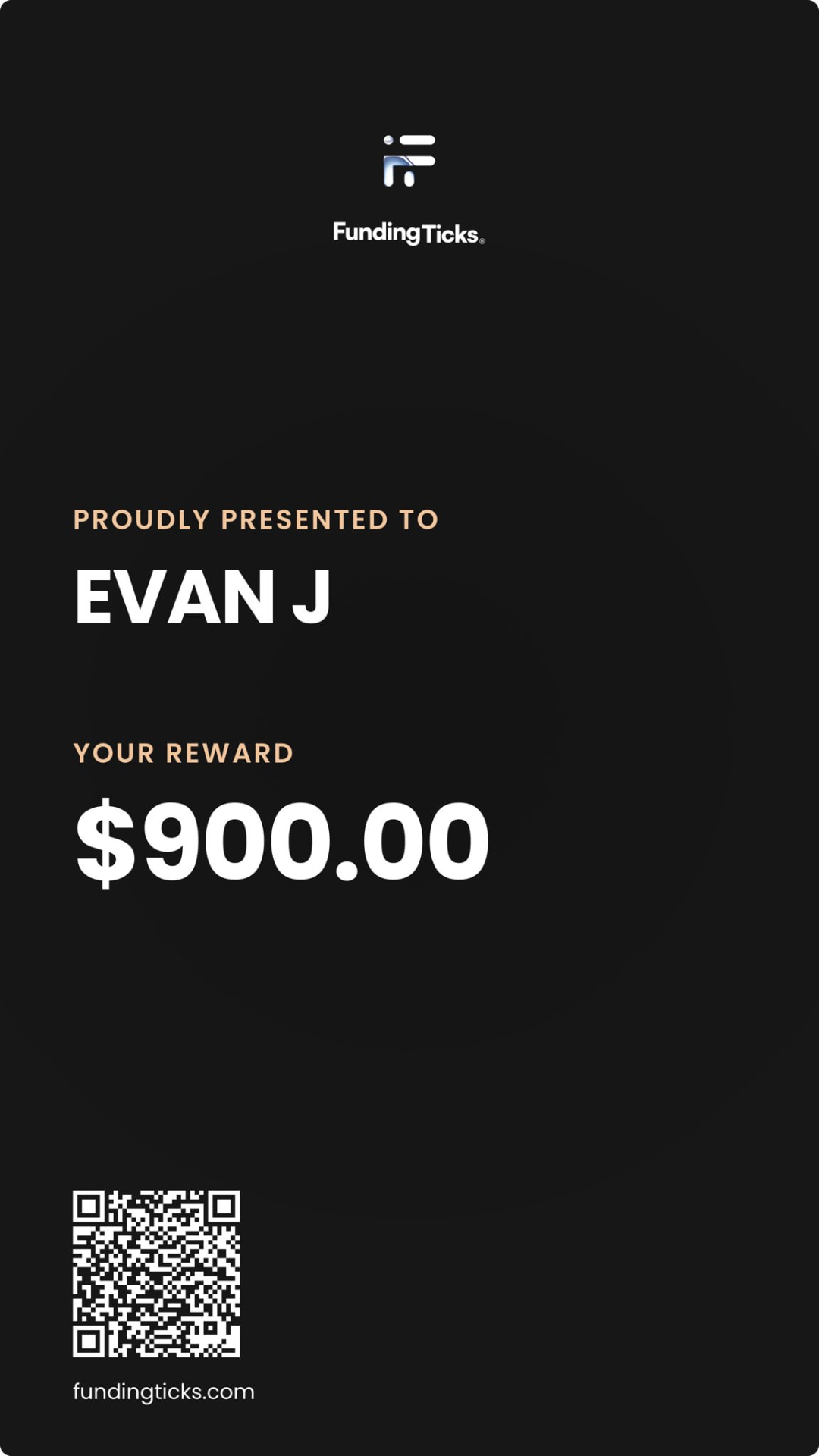 FundingTicks reward certificate